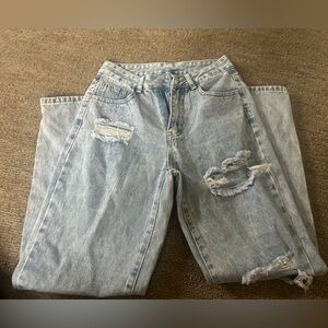 SHEIN Light Blue Distressed Flare Jeans